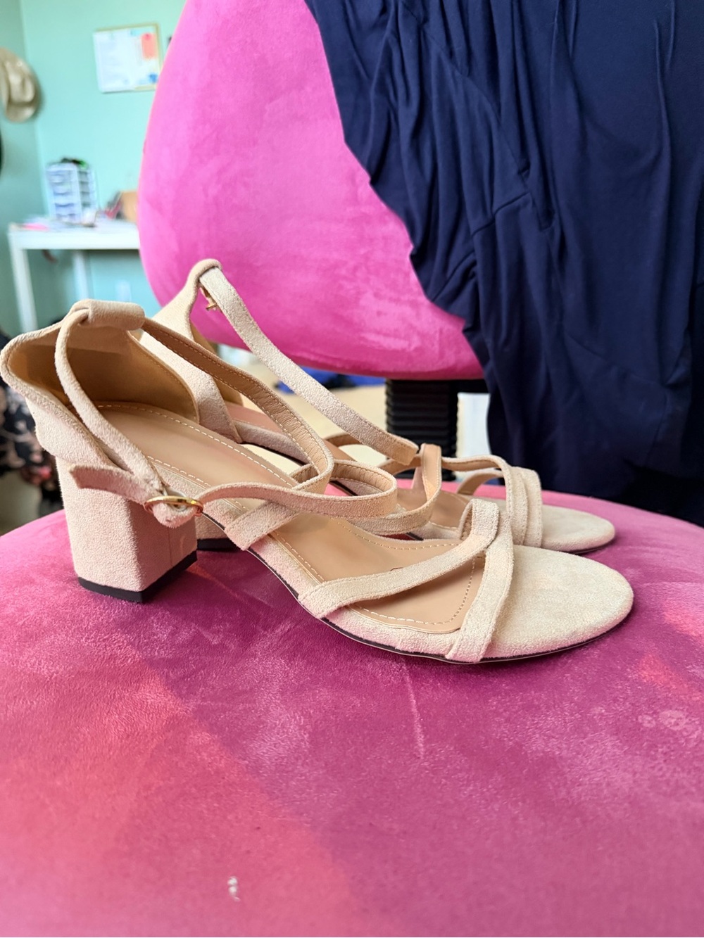 Women's pink suede Strappy Block Heels